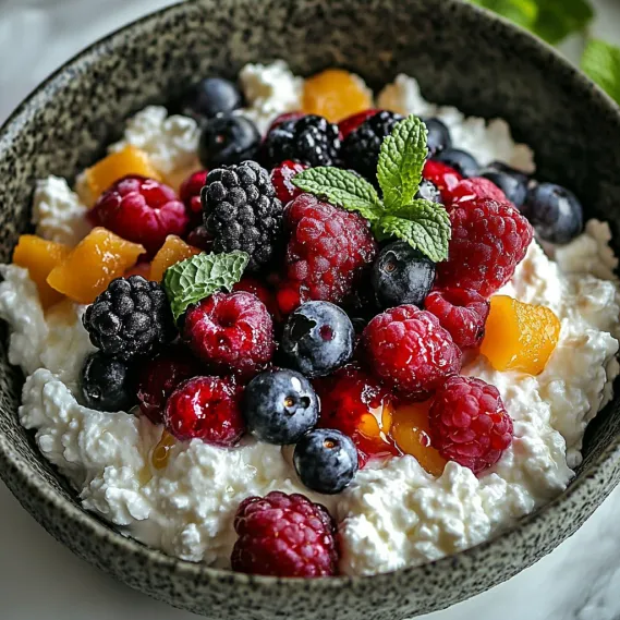 A bowl of fruit with blueberries and raspberries.