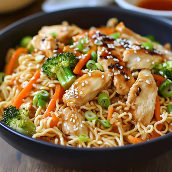A bowl of chicken and vegetables.