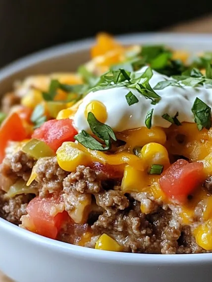 A bowl of food with a white topping.