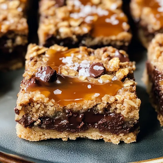 A square of chocolate and caramel covered cake.