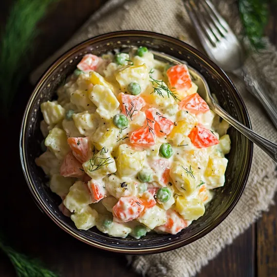 A bowl of food with a fork and spoon on a table.