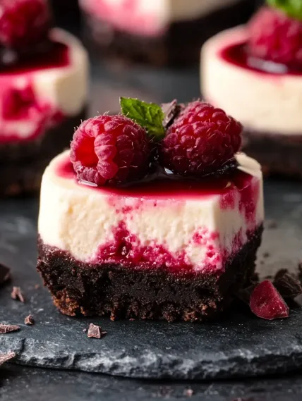 A slice of cheesecake with raspberries on top.
