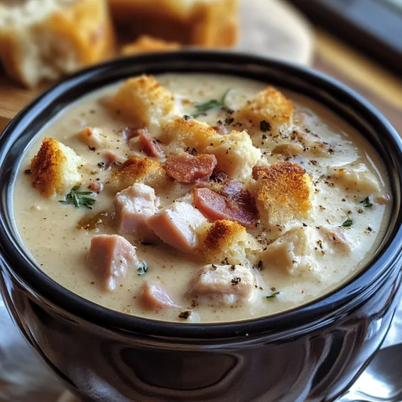 A bowl of soup with bread in it.