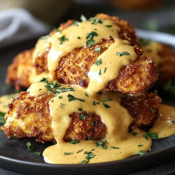 A plate of chicken with a sauce on top.