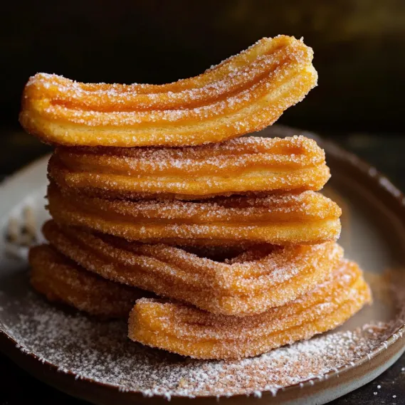 A stack of sugar-coated churros.