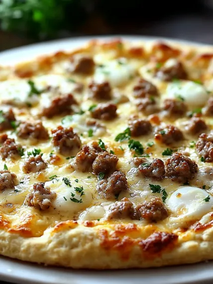 A pizza with meat and cheese on it.