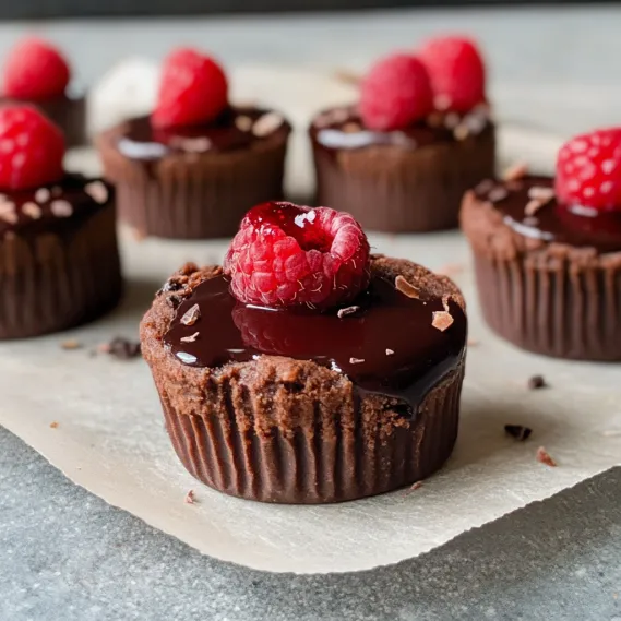 Chocolate cupcakes with raspberries on top.