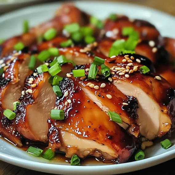 A plate of chicken with green onions.