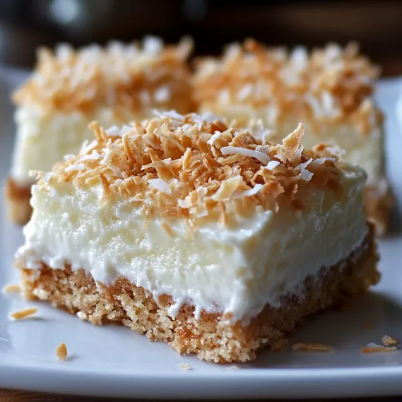 A piece of cake with coconut on top.