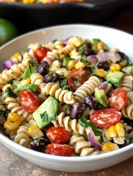 A bowl of pasta with vegetables.