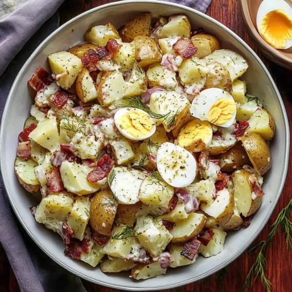 A bowl of potatoes and eggs.
