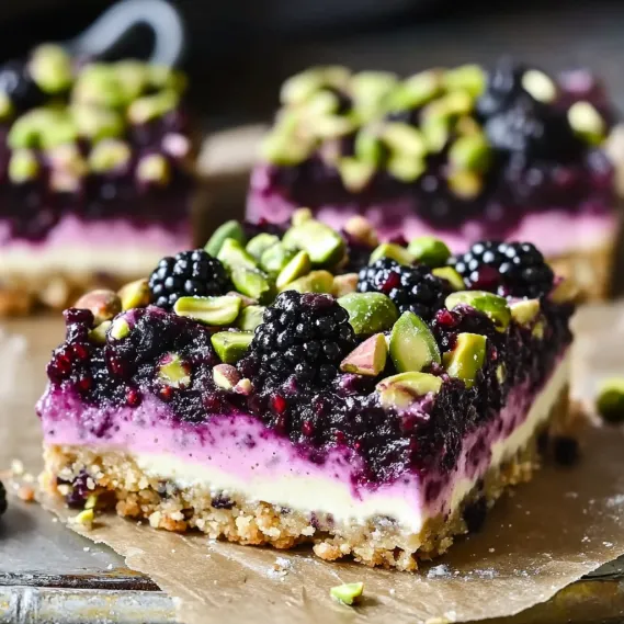 A slice of blueberry cheesecake with almonds on top.
