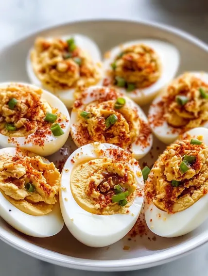 A plate of eggs with a sauce.