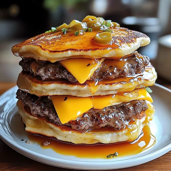 A stack of pancakes with cheese on top.