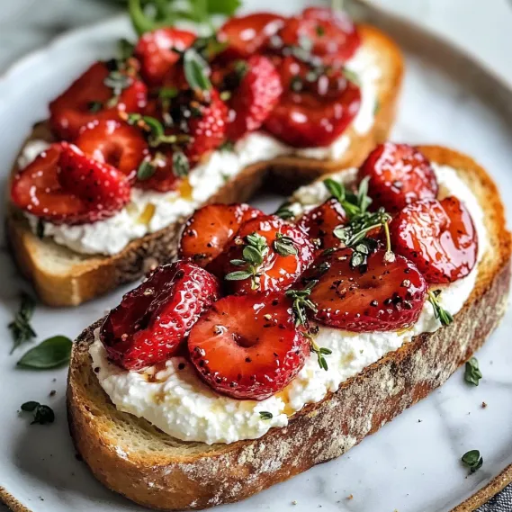 Two slices of bread with strawberries and whipped cream.