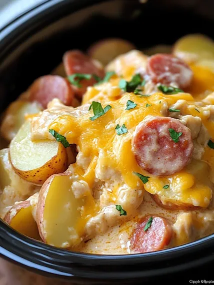 A bowl of food with a hot dog and potatoes.