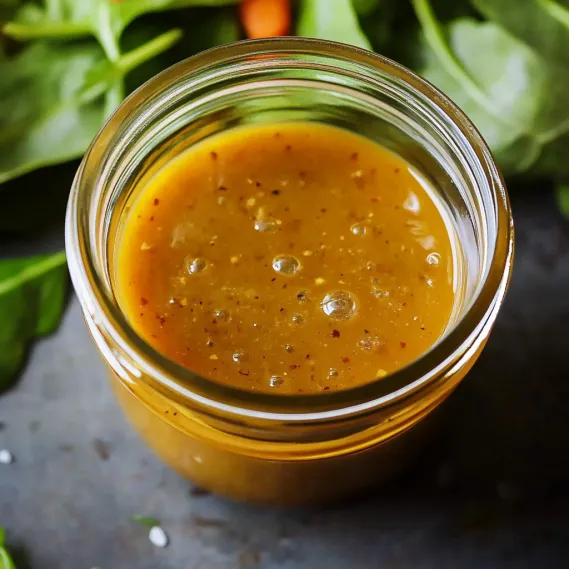 A jar of sauce with a spoon in it.