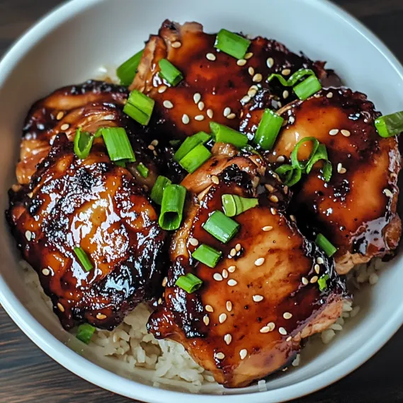 A bowl of rice with chicken and green onions.