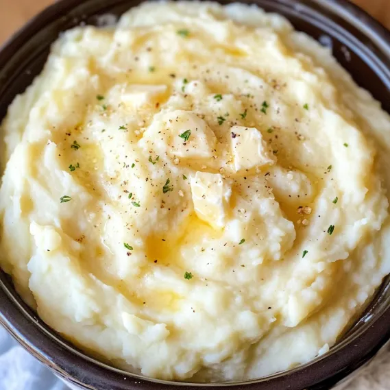 A bowl of mashed potatoes with green herbs on top.