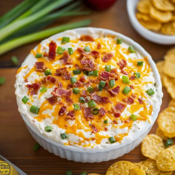 A bowl of bacon and cheese dip.