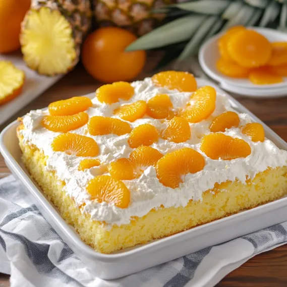 A white cake with orange slices on top.