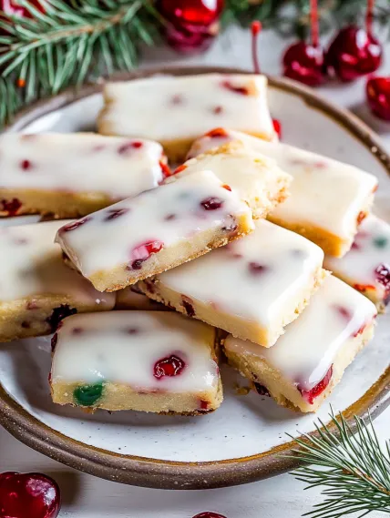 A plate of cake with white frosting and red berries.