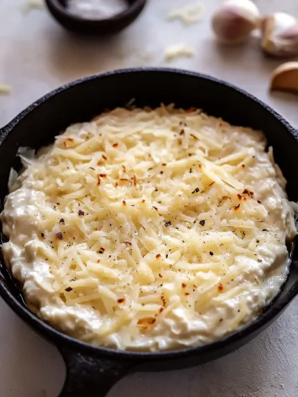 A bowl of cheese and herbs.
