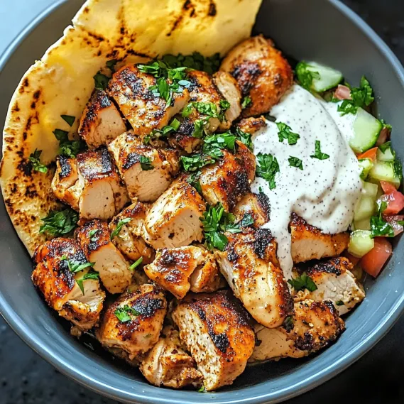 A bowl of chicken and vegetables.