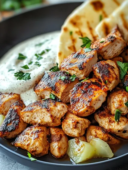 A bowl of chicken and rice.