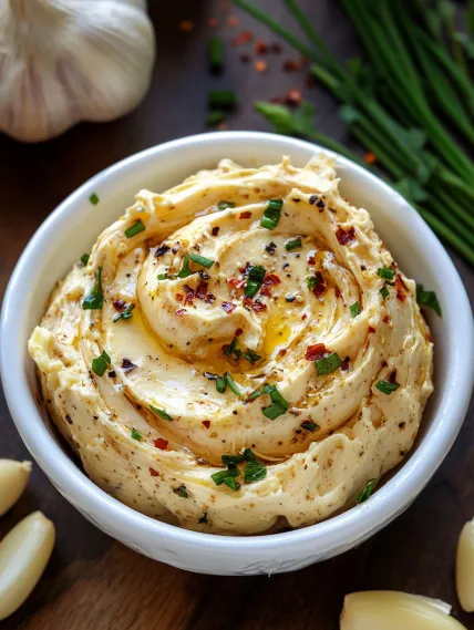A bowl of hummus with green herbs on top.