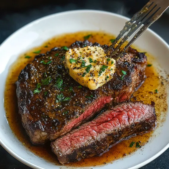 A plate of meat with butter on top.