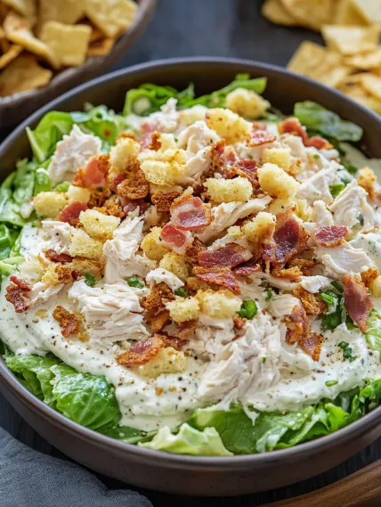 A bowl of salad with bacon bits.
