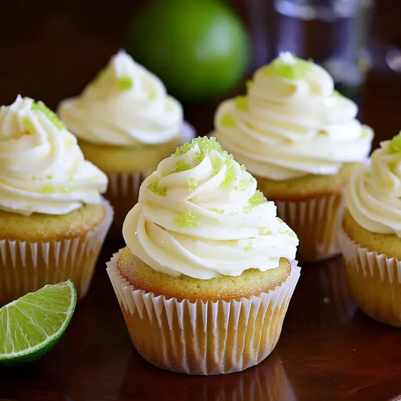 A cupcake with white frosting and lime green sprinkles.