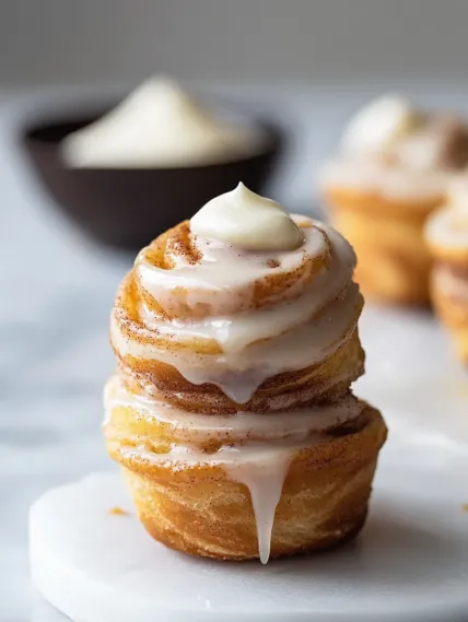 A pastry with white frosting and a dollop of whipped cream.