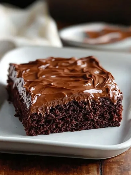 A piece of chocolate cake on a plate.