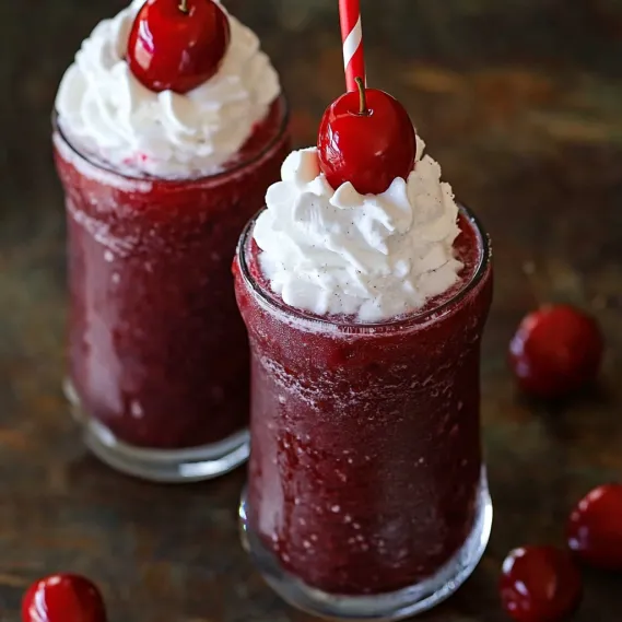 Two glasses of cherry shake with whipped cream.