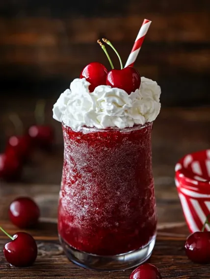 Cherry shake with whipped cream.