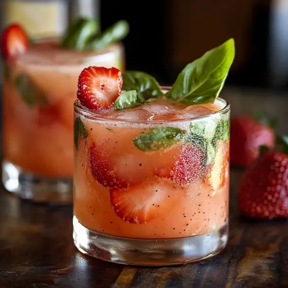 Two glasses of strawberry and mint drinks.