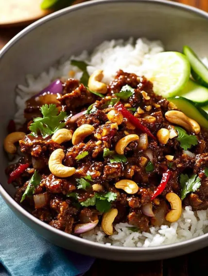 A bowl of food with rice and meat.