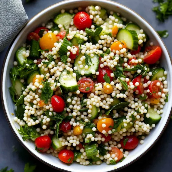 A bowl of vegetables with tomatoes, cucumbers, and green herbs.