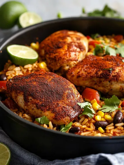 A plate of food with chicken and rice.
