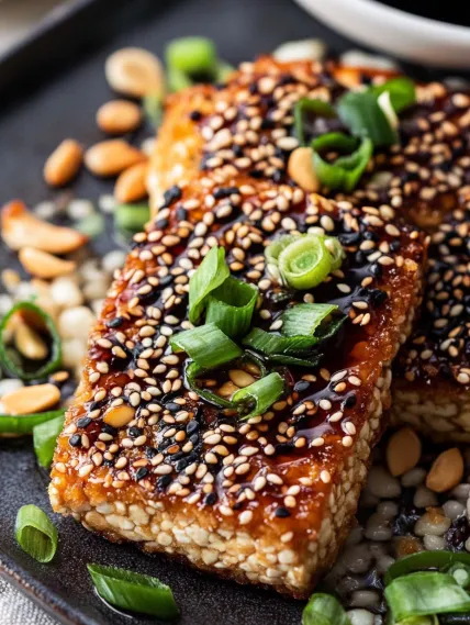 A piece of food with black seeds on it.