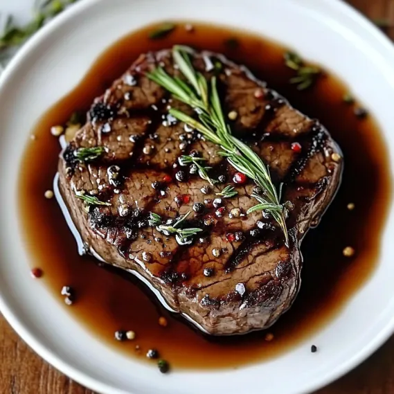 A plate of meat with peppers and herbs.