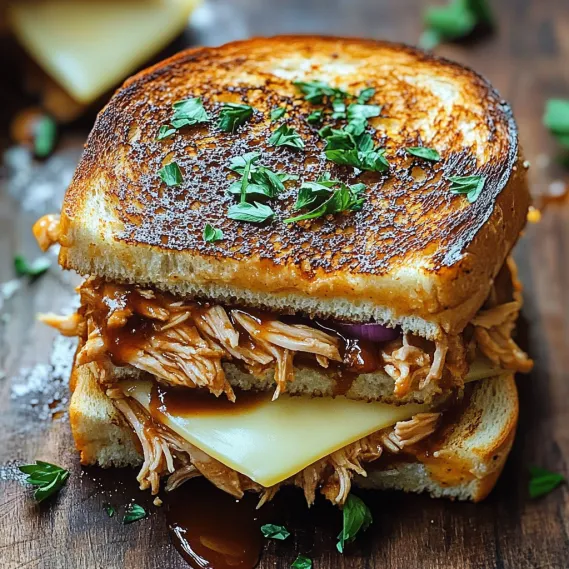A sandwich with meat and cheese on a wooden table.