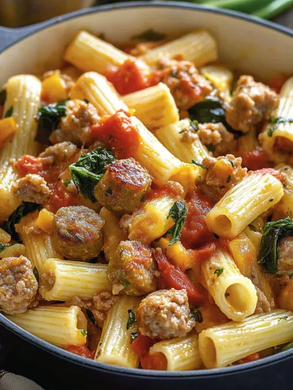 A bowl of pasta with meatballs and tomato sauce.