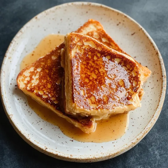 Two pieces of French toast on a plate.