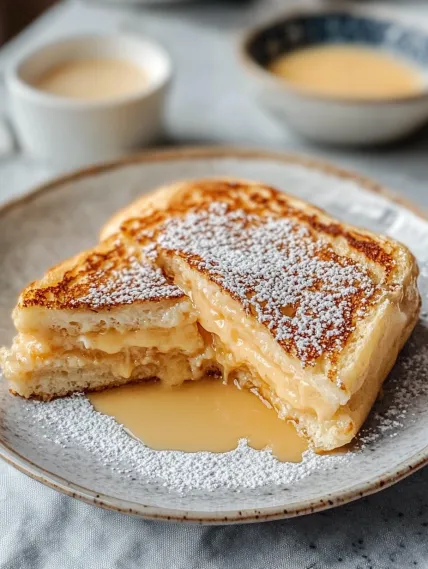 A plate of food with powdered sugar on top.