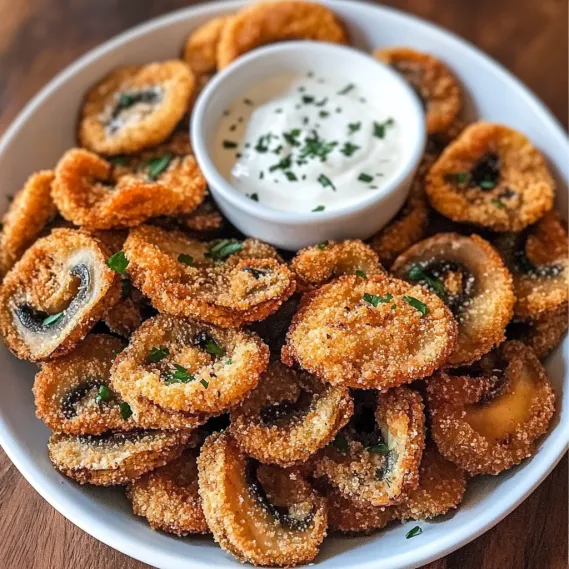 A bowl of fried food with a dipping sauce.