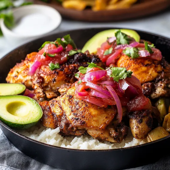 A plate of food with rice and meat.
