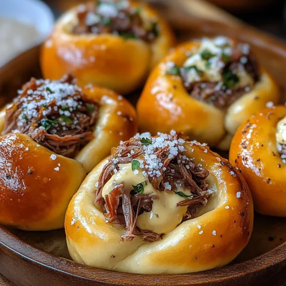 A plate of meat filled doughnuts.